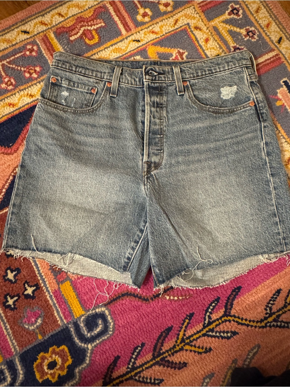 Levi's Washed Blue High-Rise Cutoff Jean Shorts
